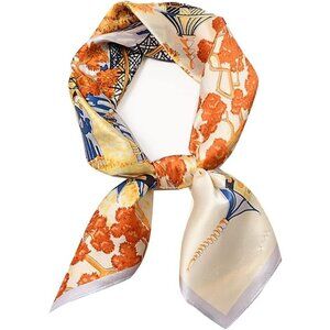 Pure Mulberry Orange Landscape Scarf Women Soft Head Neck Scarf Gift Packed